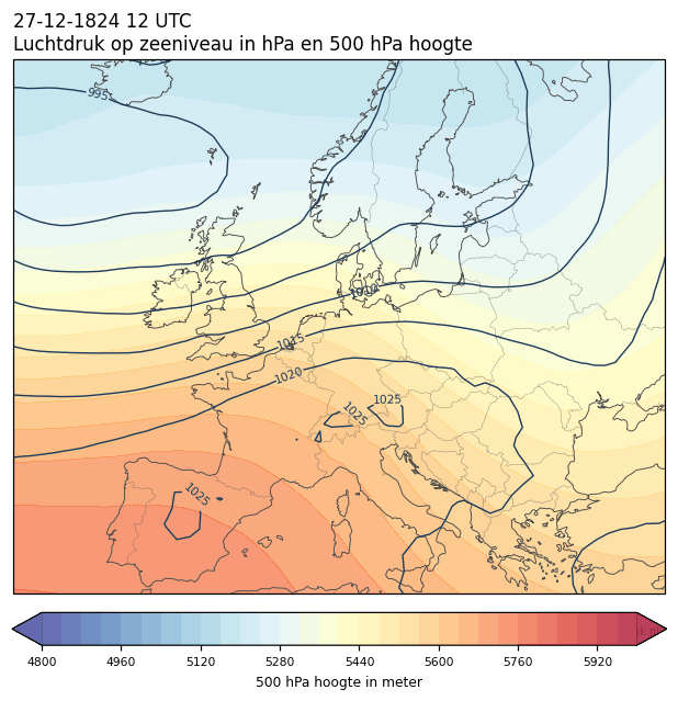 Weerkaart van 27 december 1824 om 12 UTC