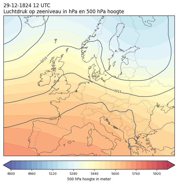 Weerkaart van 29 december 1824 om 12 UTC
