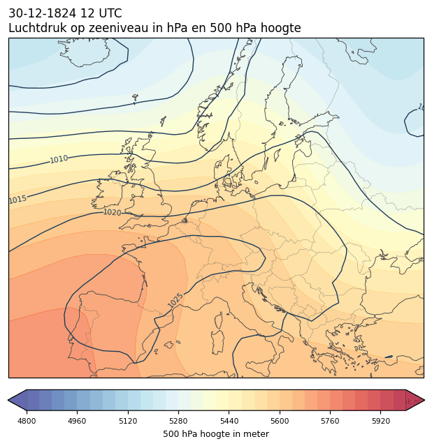 Weerkaart van 30 december 1824 om 12 UTC