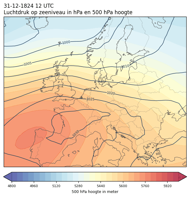 Weerkaart van 31 december 1824 om 12 UTC