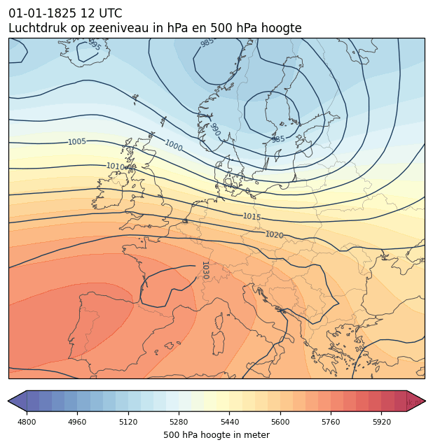 Weerkaart van 1 januari 1825 om 12 UTC