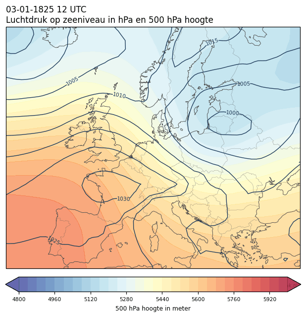 Weerkaart van 3 januari 1825 om 12 UTC