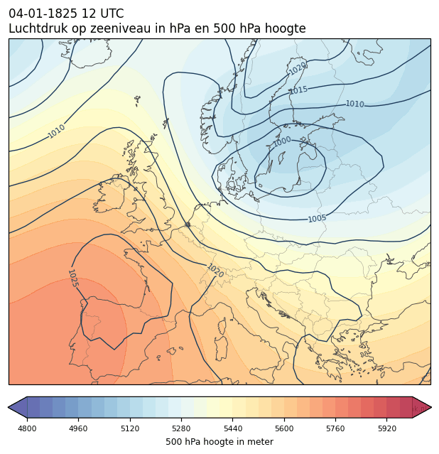 Weerkaart van 4 januari 1825 om 12 UTC