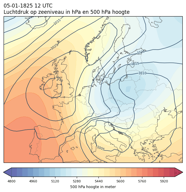 Weerkaart van 5 januari 1825 om 12 UTC