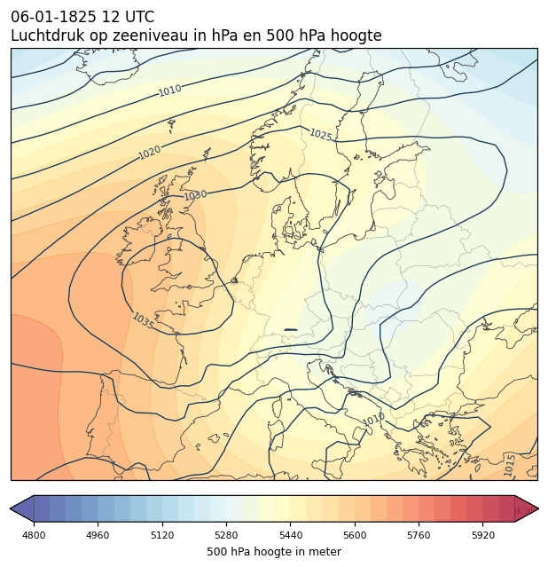 Weerkaart van 6 januari 1825 om 12 UTC