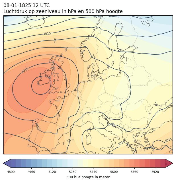 Weerkaart van 8 januari 1825 om 12 UTC