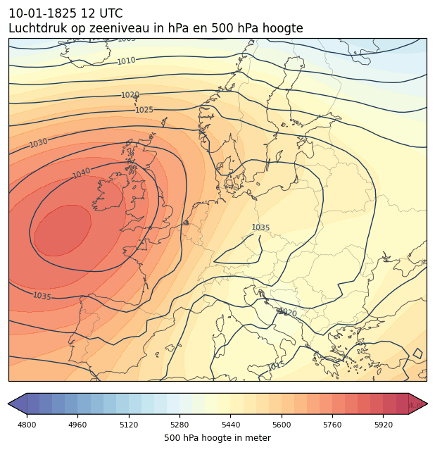 Weerkaart van 10 januari 1825 om 12 UTC