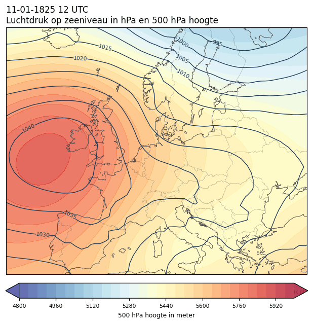 Weerkaart van 11 januari 1825 om 12 UTC