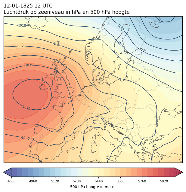 Weerkaart van 12 januari 1825 om 12 UTC