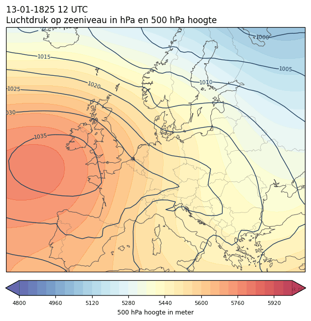 Weerkaart van 13 januari 1825 om 12 UTC