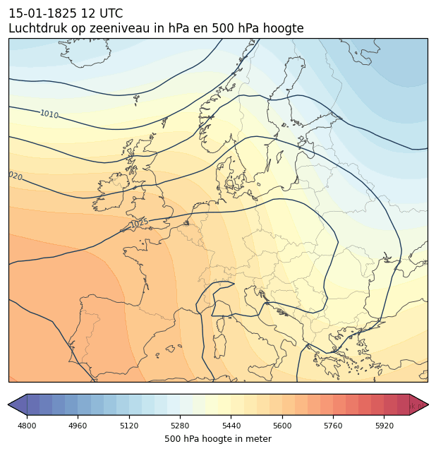 Weerkaart van 15 januari 1825 om 12 UTC