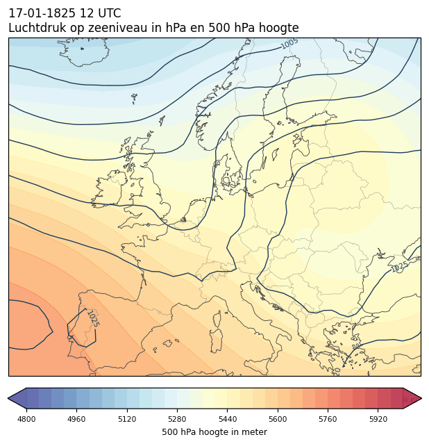 Weerkaart van 17 januari 1825 om 12 UTC