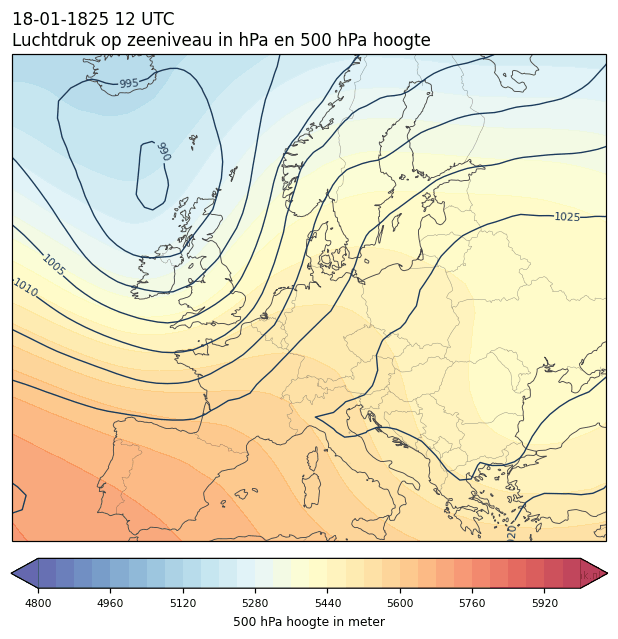 Weerkaart van 18 januari 1825 om 12 UTC