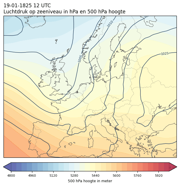 Weerkaart van 19 januari 1825 om 12 UTC