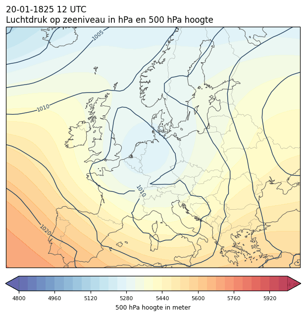 Weerkaart van 20 januari 1825 om 12 UTC