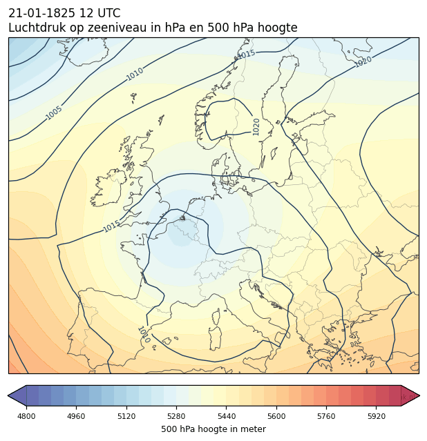 Weerkaart van 21 januari 1825 om 12 UTC