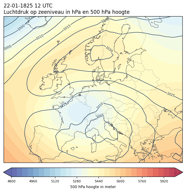 Weerkaart van 22 januari 1825 om 12 UTC