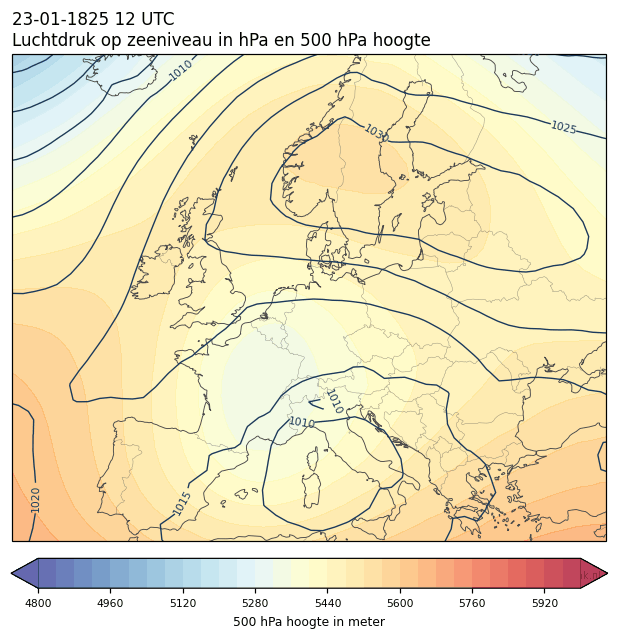 Weerkaart van 23 januari 1825 om 12 UTC