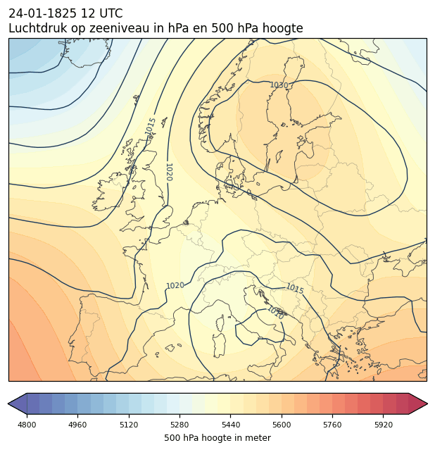 Weerkaart van 24 januari 1825 om 12 UTC