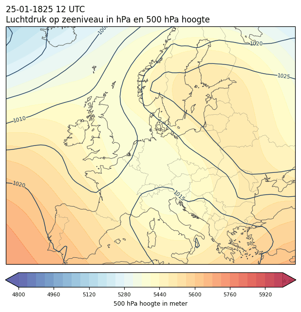 Weerkaart van 25 januari 1825 om 12 UTC