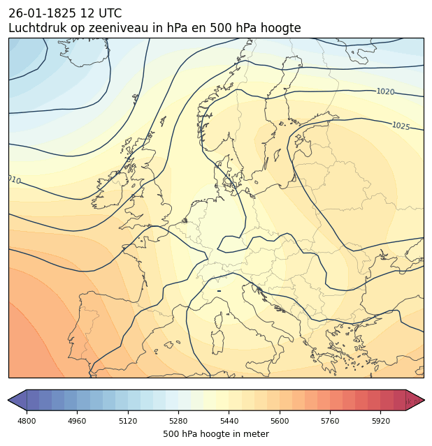 Weerkaart van 26 januari 1825 om 12 UTC