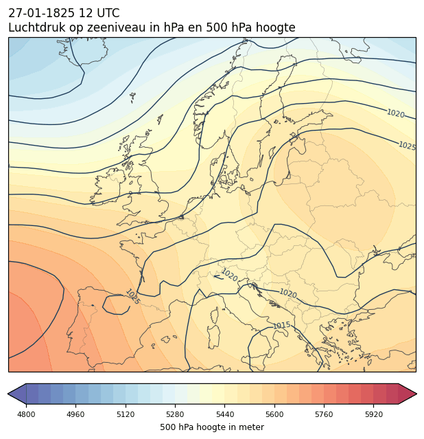 Weerkaart van 27 januari 1825 om 12 UTC