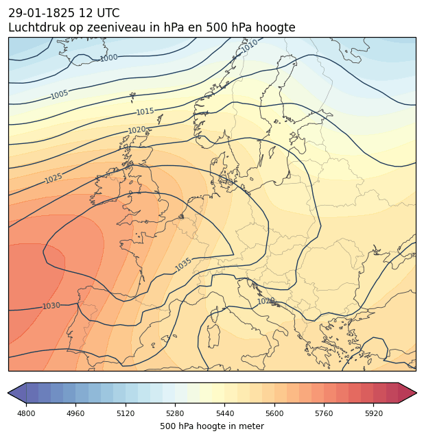 Weerkaart van 29 januari 1825 om 12 UTC