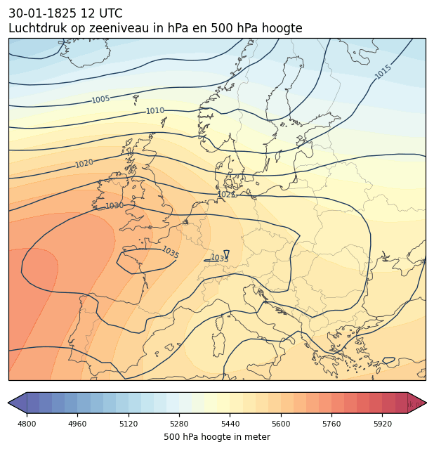 Weerkaart van 30 januari 1825 om 12 UTC