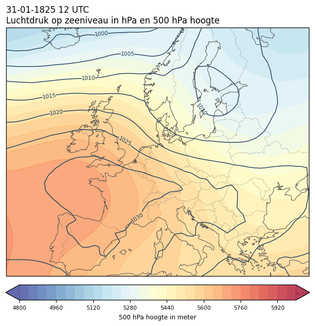 Weerkaart van 31 januari 1825 om 12 UTC