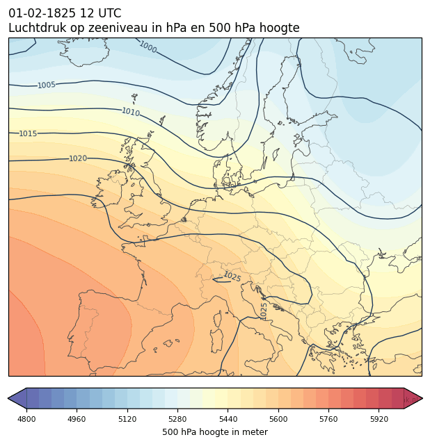 Weerkaart van 1 februari 1825 om 12 UTC