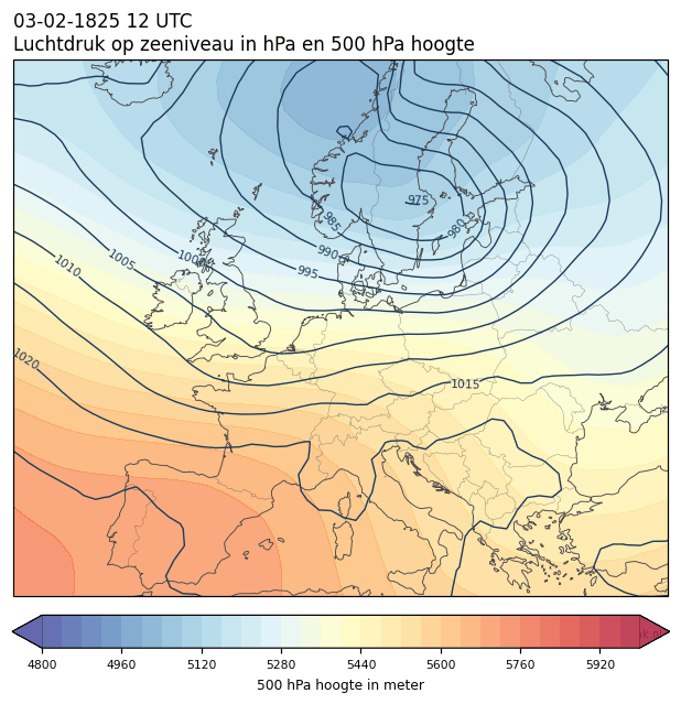 Weerkaart van 3 februari 1825 om 12 UTC