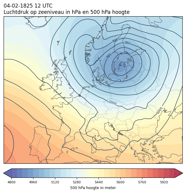 Weerkaart van 4 februari 1825 om 12 UTC