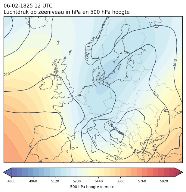 Weerkaart van 6 februari 1825 om 12 UTC