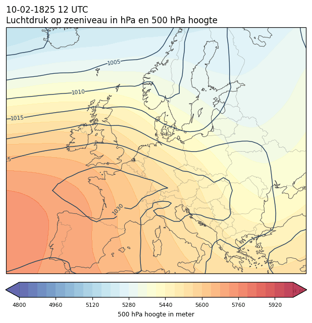 Weerkaart van 10 februari 1825 om 12 UTC
