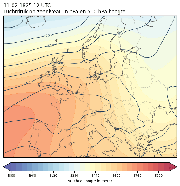 Weerkaart van 11 februari 1825 om 12 UTC