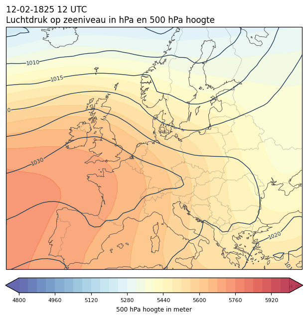 Weerkaart van 12 februari 1825 om 12 UTC