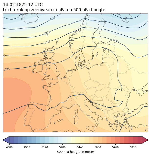 Weerkaart van 14 februari 1825 om 12 UTC