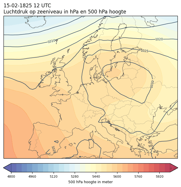 Weerkaart van 15 februari 1825 om 12 UTC