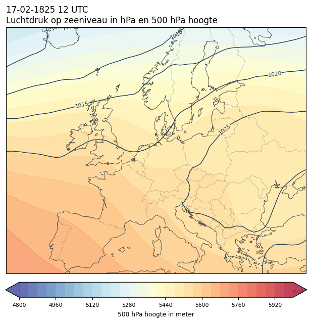Weerkaart van 17 februari 1825 om 12 UTC
