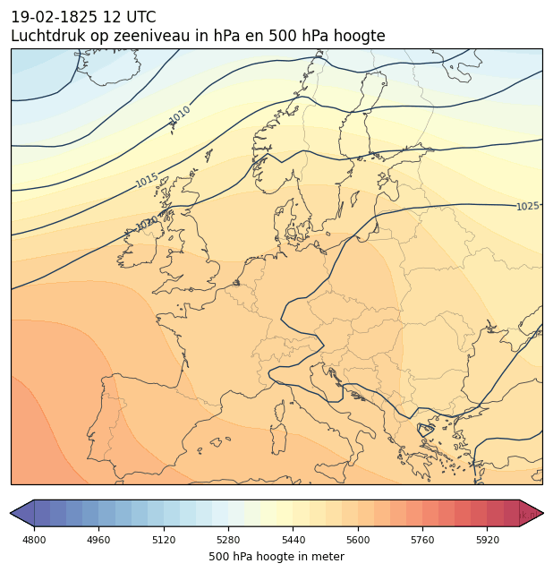 Weerkaart van 19 februari 1825 om 12 UTC