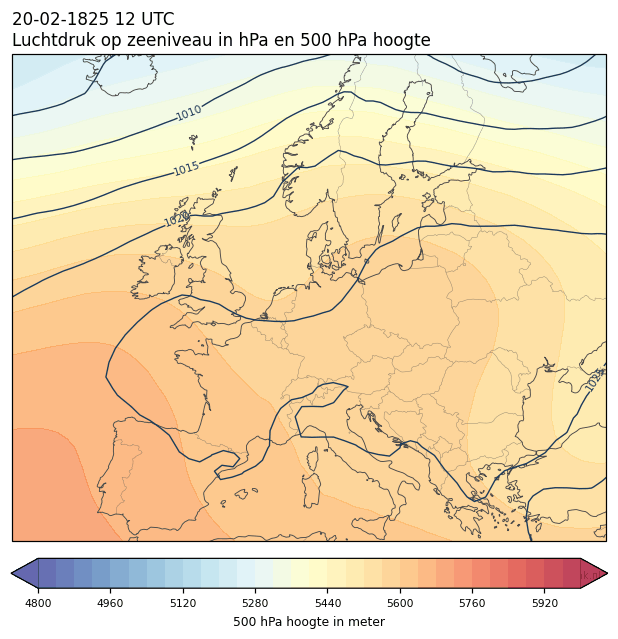 Weerkaart van 20 februari 1825 om 12 UTC