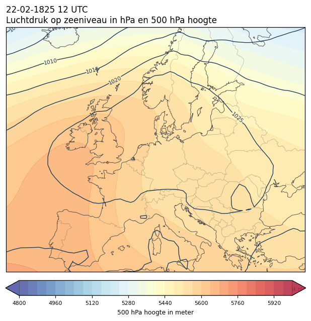 Weerkaart van 22 februari 1825 om 12 UTC