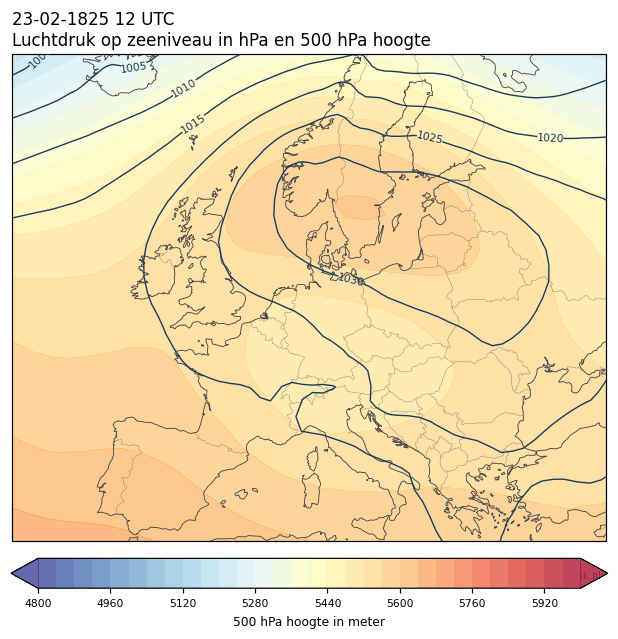 Weerkaart van 23 februari 1825 om 12 UTC
