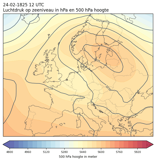 Weerkaart van 24 februari 1825 om 12 UTC