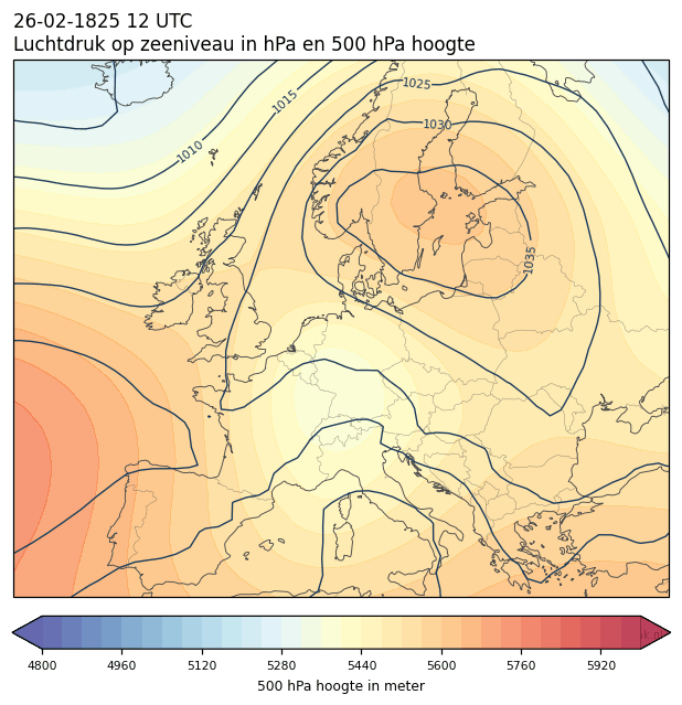 Weerkaart van 26 februari 1825 om 12 UTC