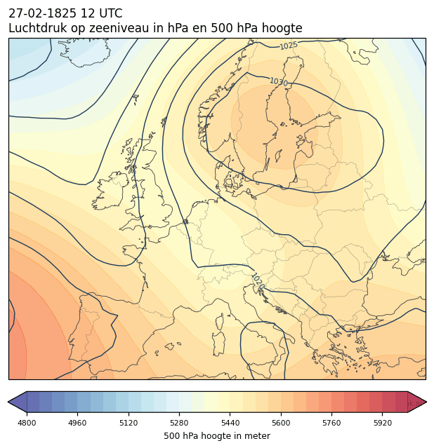 Weerkaart van 27 februari 1825 om 12 UTC