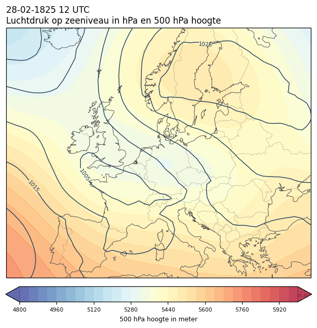 Weerkaart van 28 februari 1825 om 12 UTC