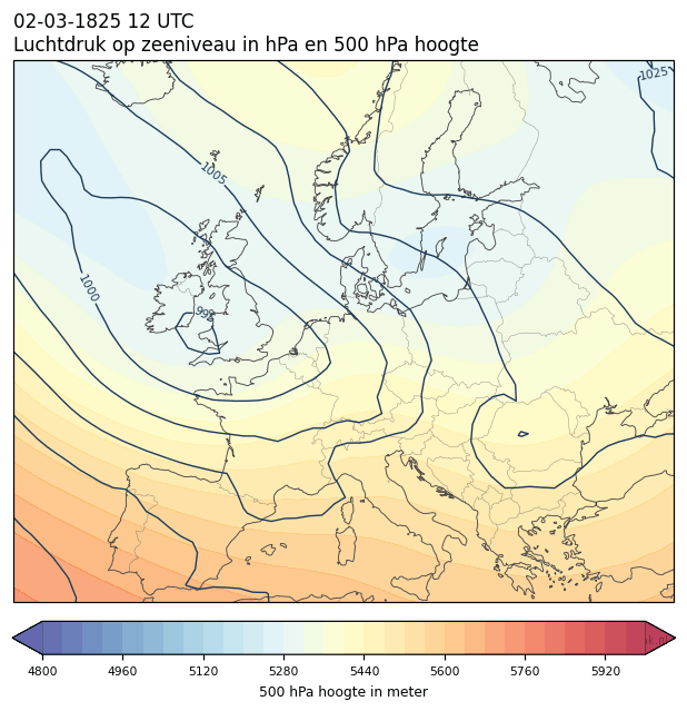 Weerkaart van 2 maart 1825 om 12 UTC