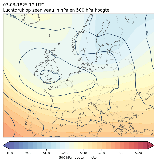 Weerkaart van 3 maart 1825 om 12 UTC
