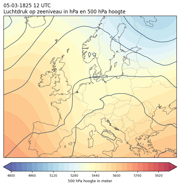 Weerkaart van 5 maart 1825 om 12 UTC